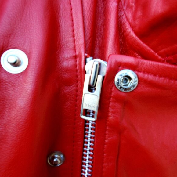 Red Leather Motorcycle Jacket Mens XL NWOT LLD Original Fonzy London Leathers - Picture 14 of 15